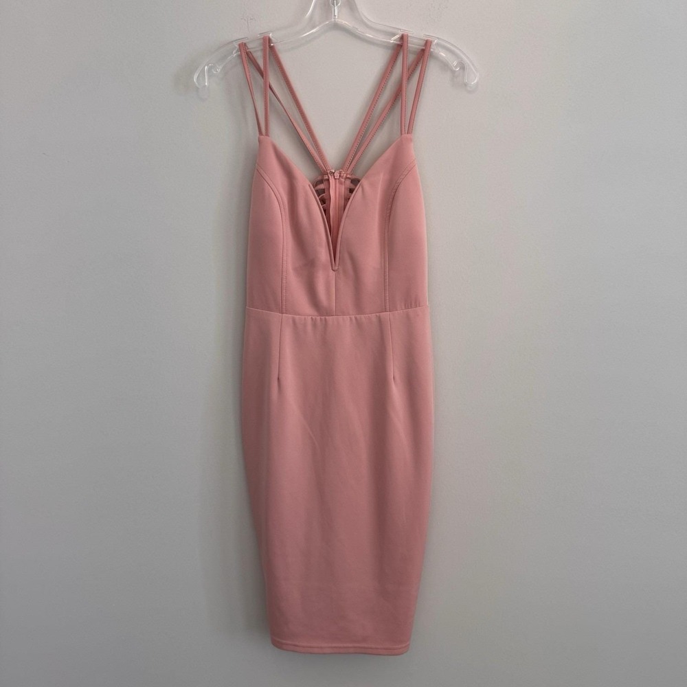 ENTRY Women's Large Dusty Rose Pink Cage Back Bodycon Dress Sexy Party Club